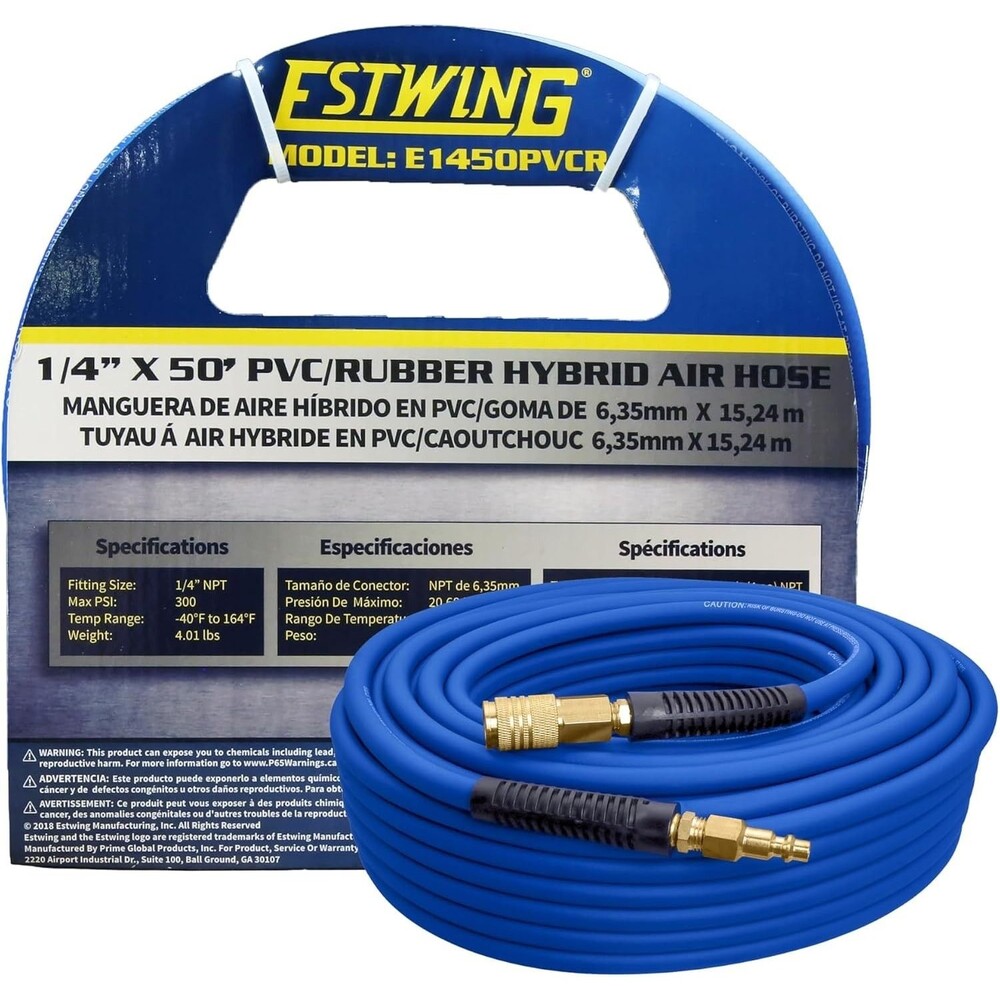 Flexible 1/4" x 50' PVC/Rubber Air Hose with Brass Fittings – All‑Weather Use